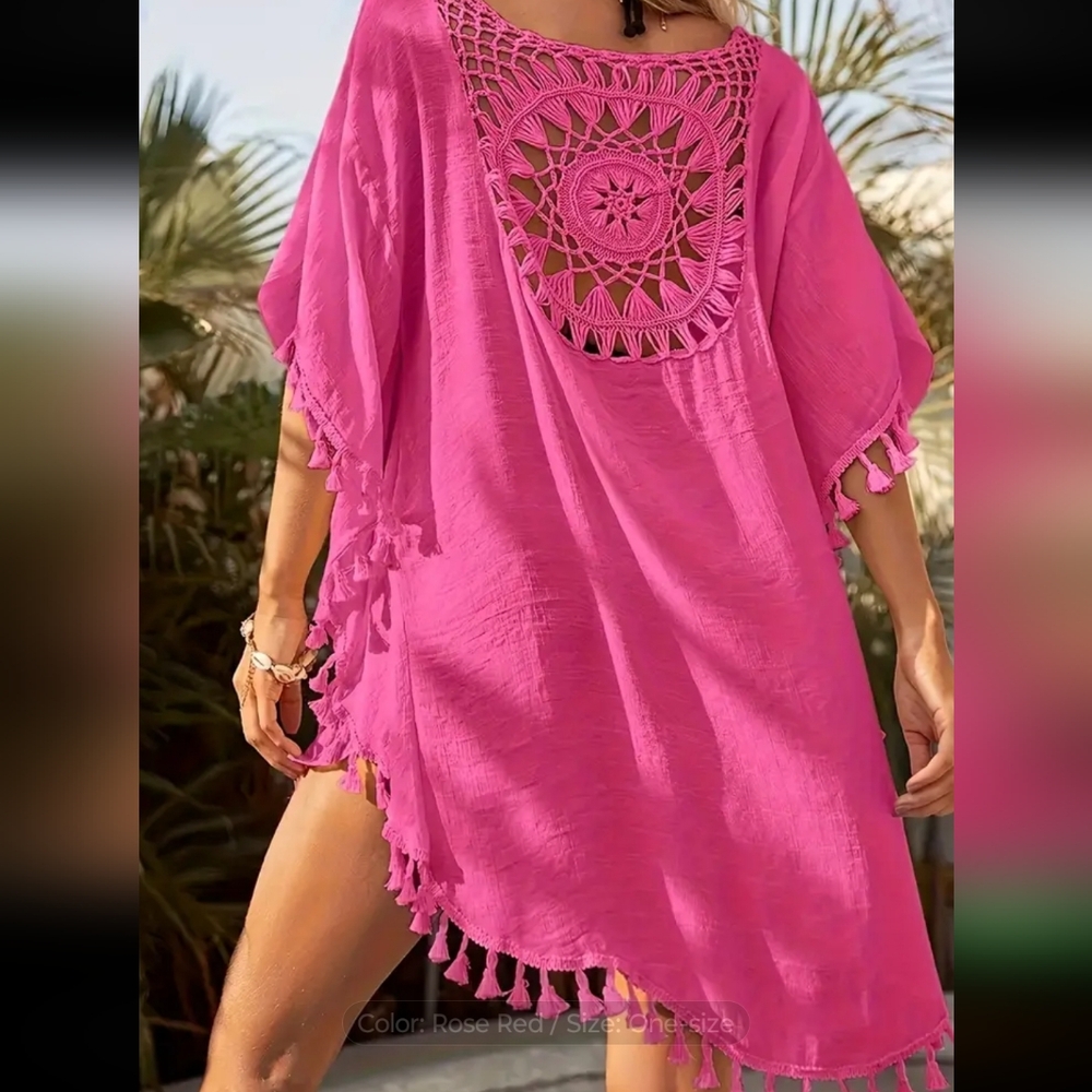 Pink Crochet Beach Cover-Up - Picture 2 of 3